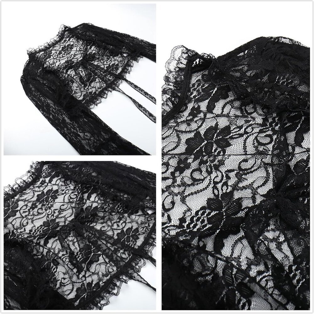 Women's Black 3 Goth Bell Long Sleeve Bolero Shrug Crop Top - Picture 6 of 7